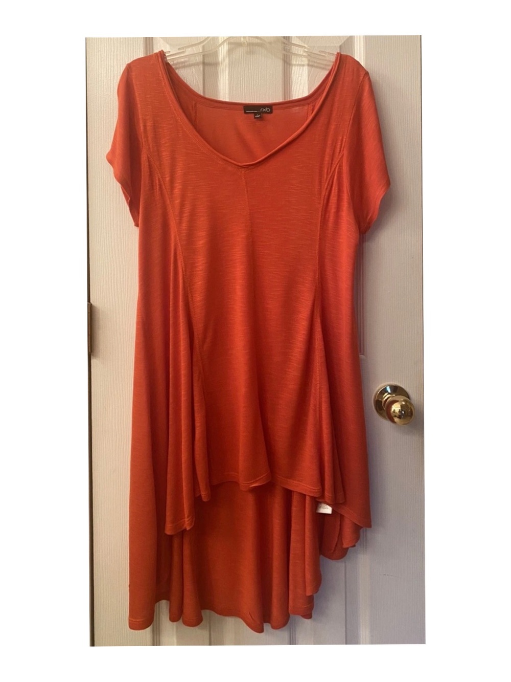 RXB Coral Orange Hi-Lo Short Sleeve Pullover Tunic Top Shirt Blouse Large